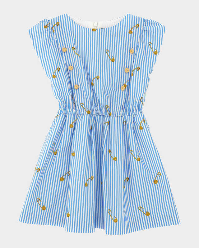 Girl's Pinstripe Paperclip-Print Dress, Size 2-5